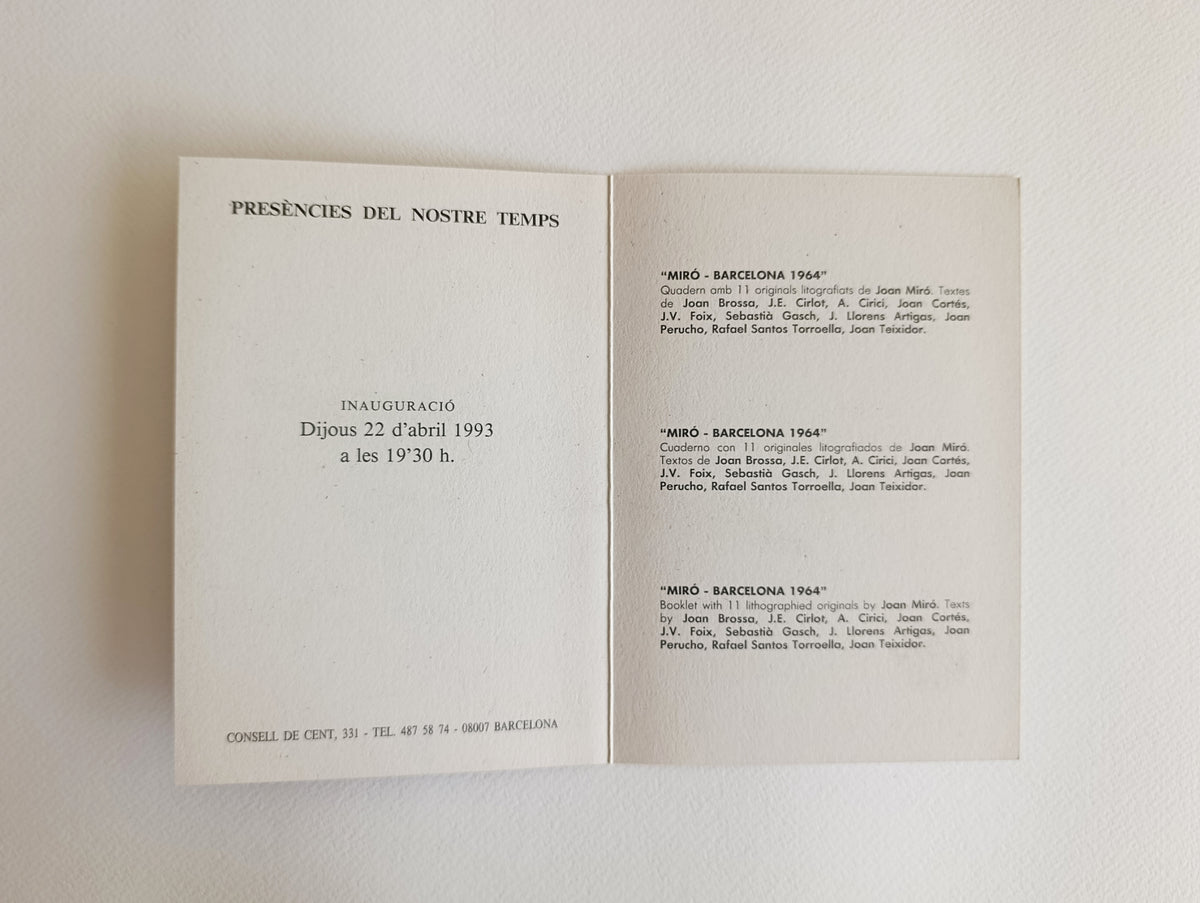 1993 Joan Miró Art Exhibition Brochure from Barcelona Rene Metras Gallery