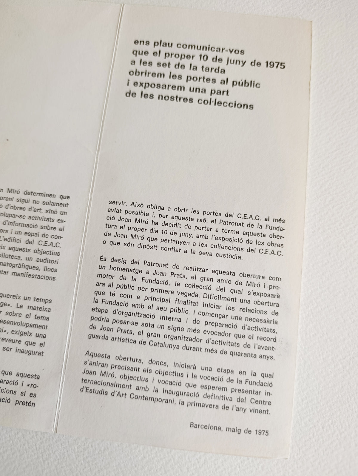 1975 Art Exhibition Brochure from Inaguration Joan Miró Foundation