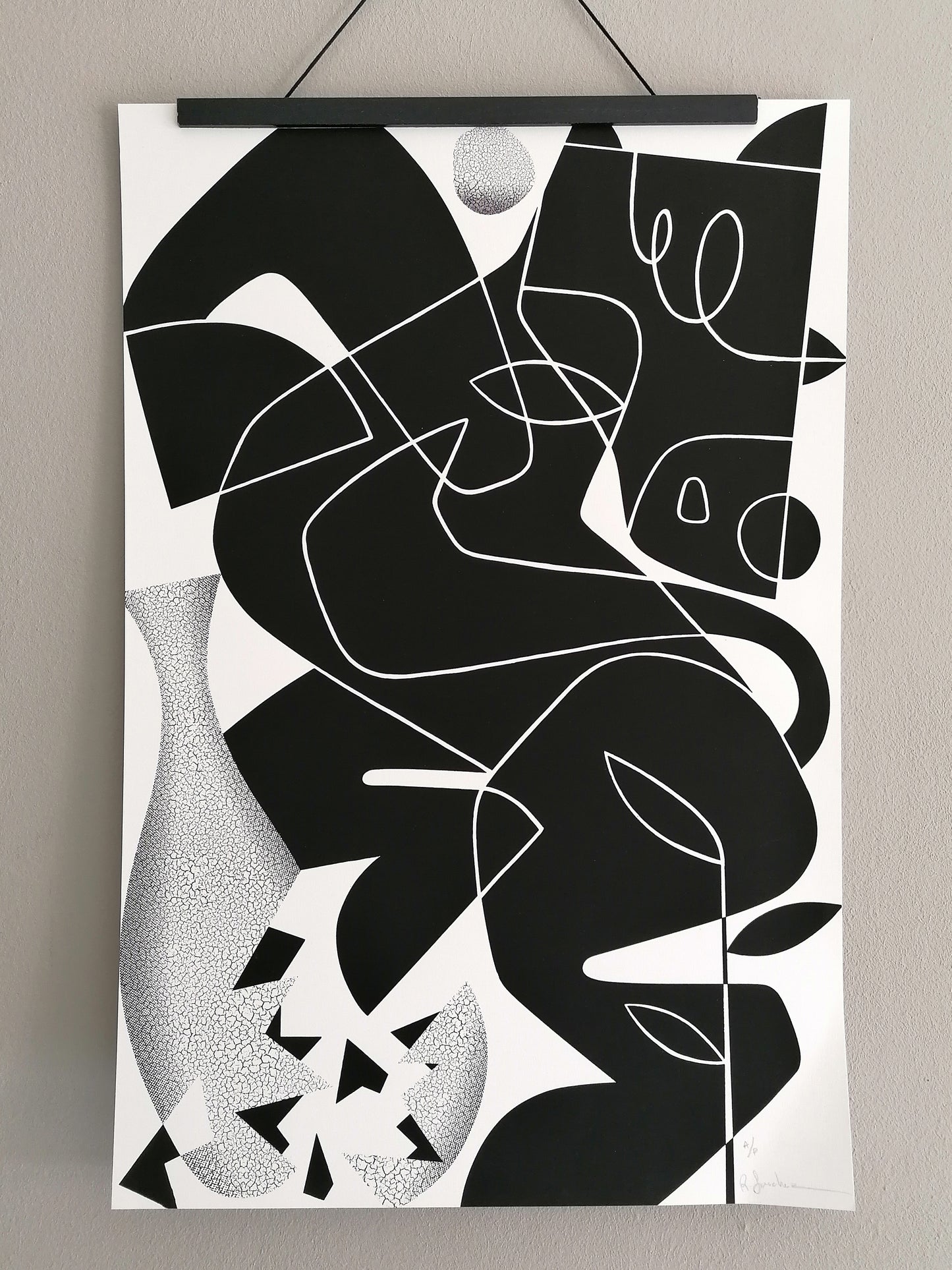 Rubén Sanchez Hand Signed Art "Black Horse and Broken Vase"