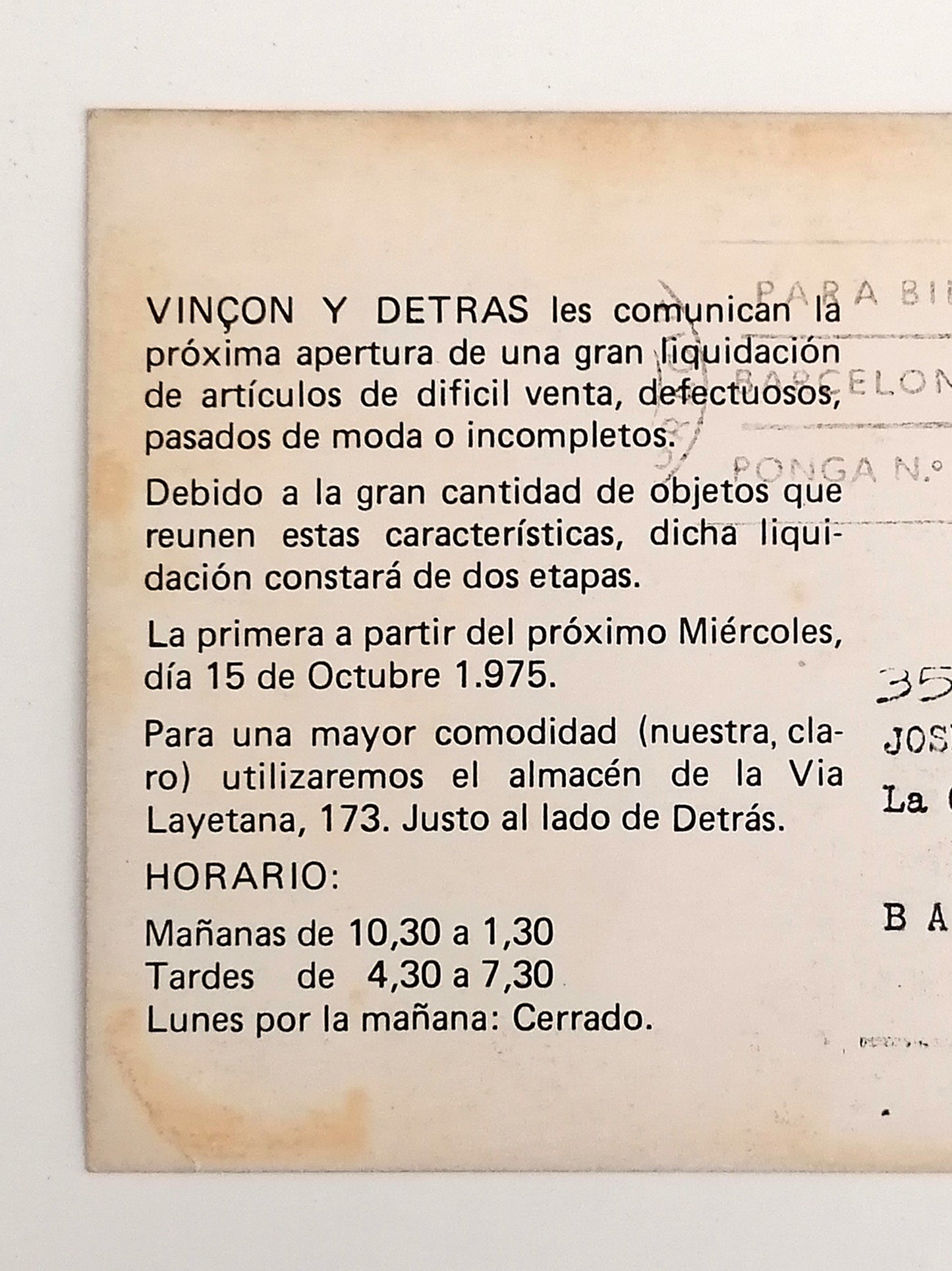 1975 Vinçon Green Hand Six Fingers Postcard to Josep M. Tremoleda