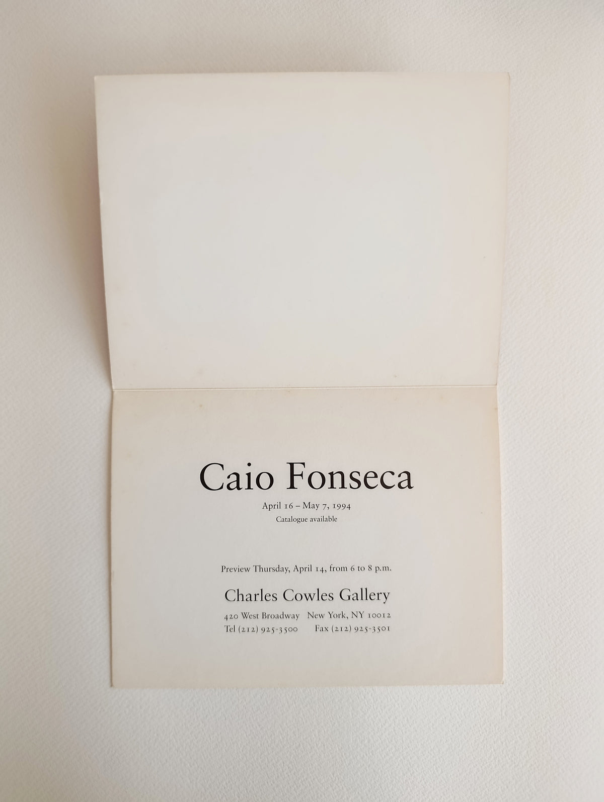1994 Caio Fonseca Charles Cowles Gallery Art Exhibition Invitation