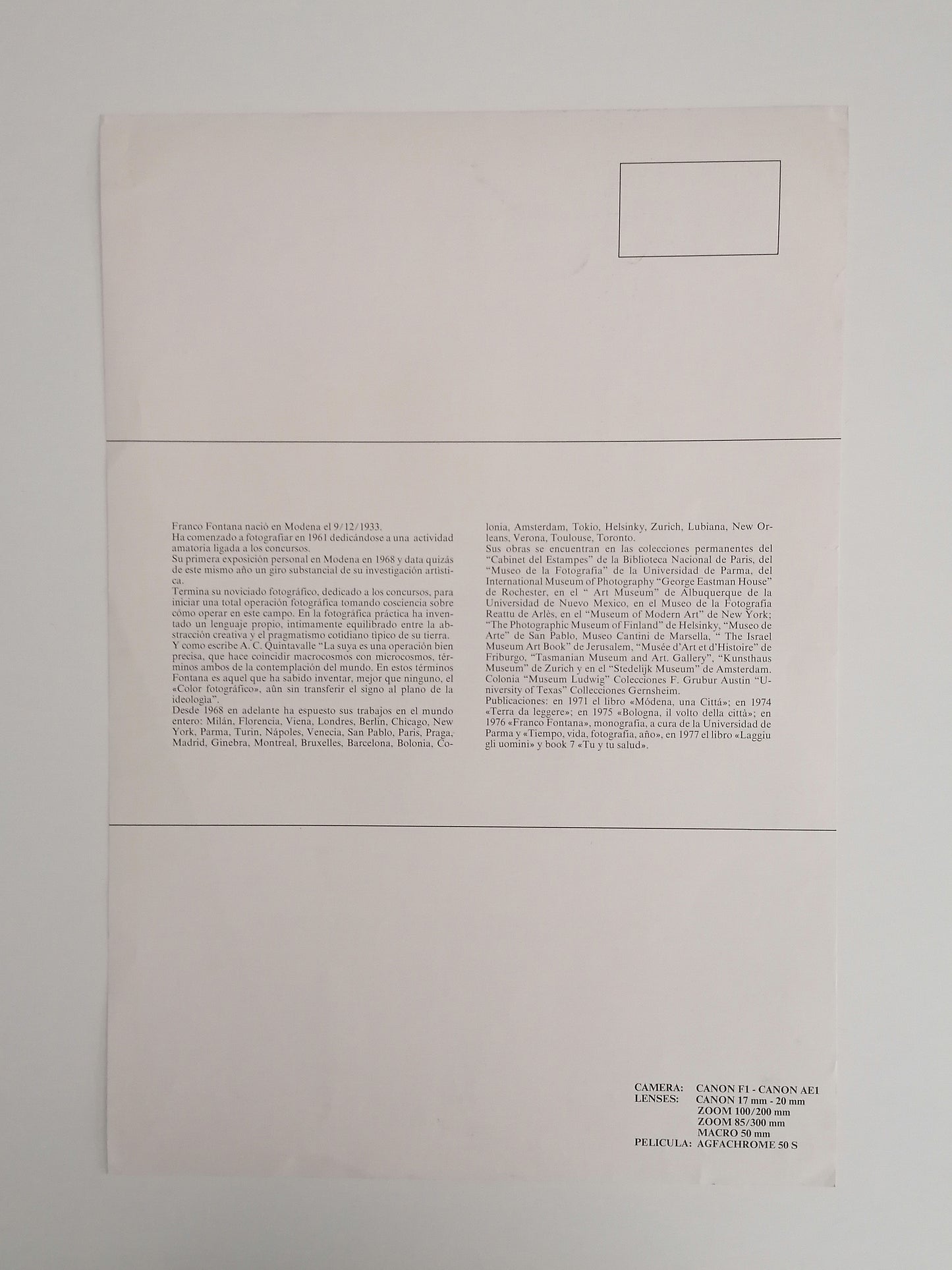 1977 Franco Fontana Vintage Poster edited by Canon