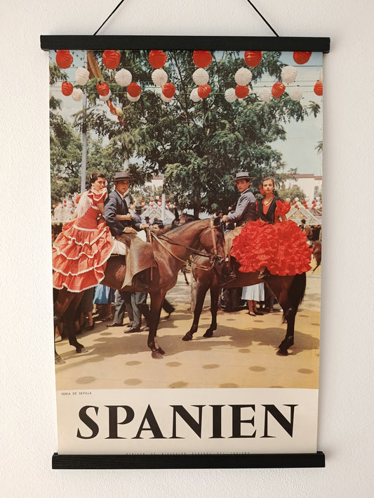 1959 Spain Travel Poster Feria de Sevilla Mid Century Decor