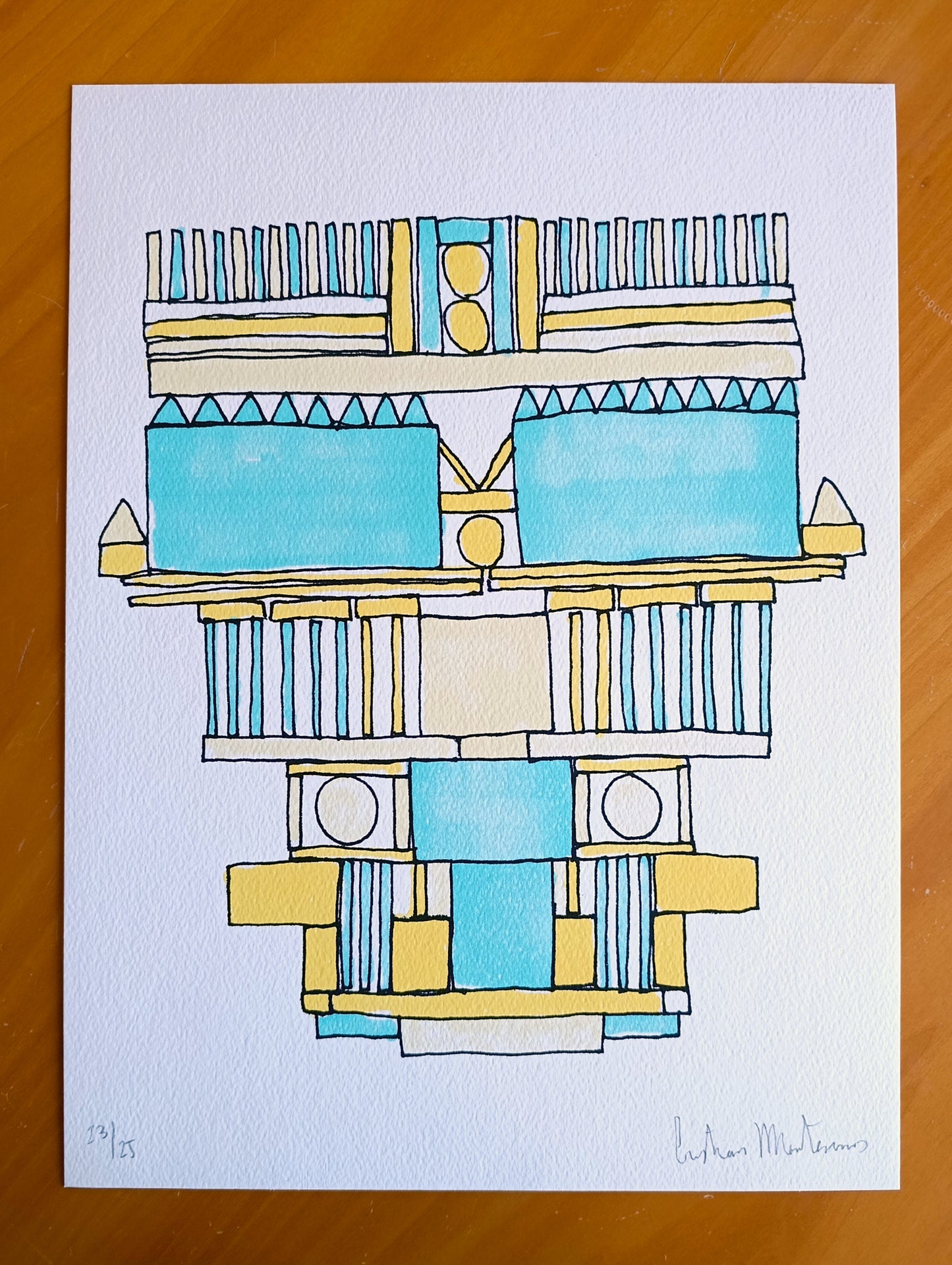 Abstract Geometric Signed Art Blue Yellow by Cristian Montesinos