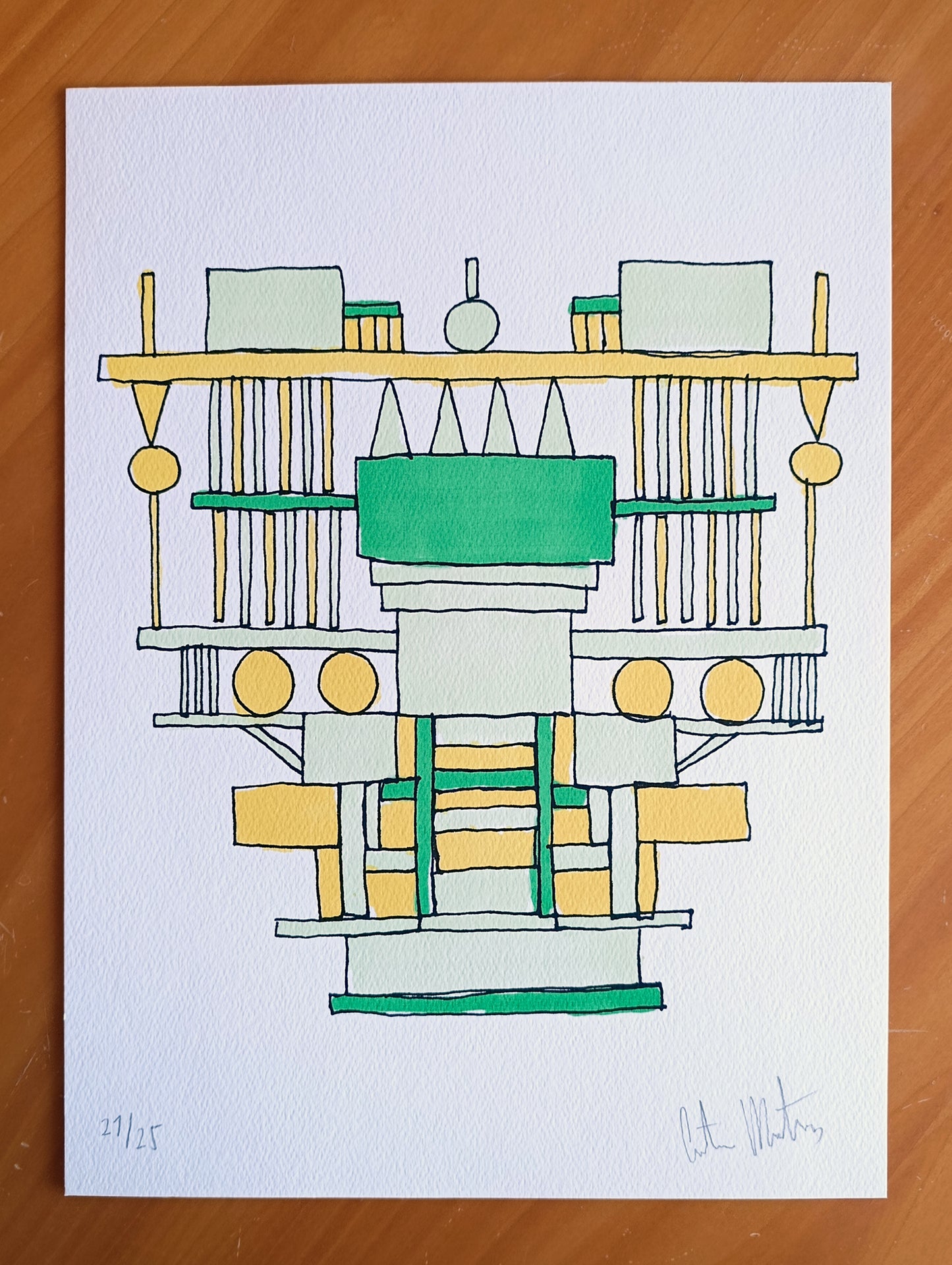 Abstract Geometric Signed Art Yellow Green by Cristian Montesinos