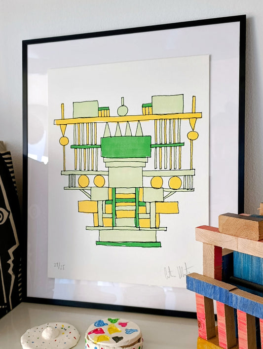 Abstract Geometric Signed Art Yellow Green by Cristian Montesinos