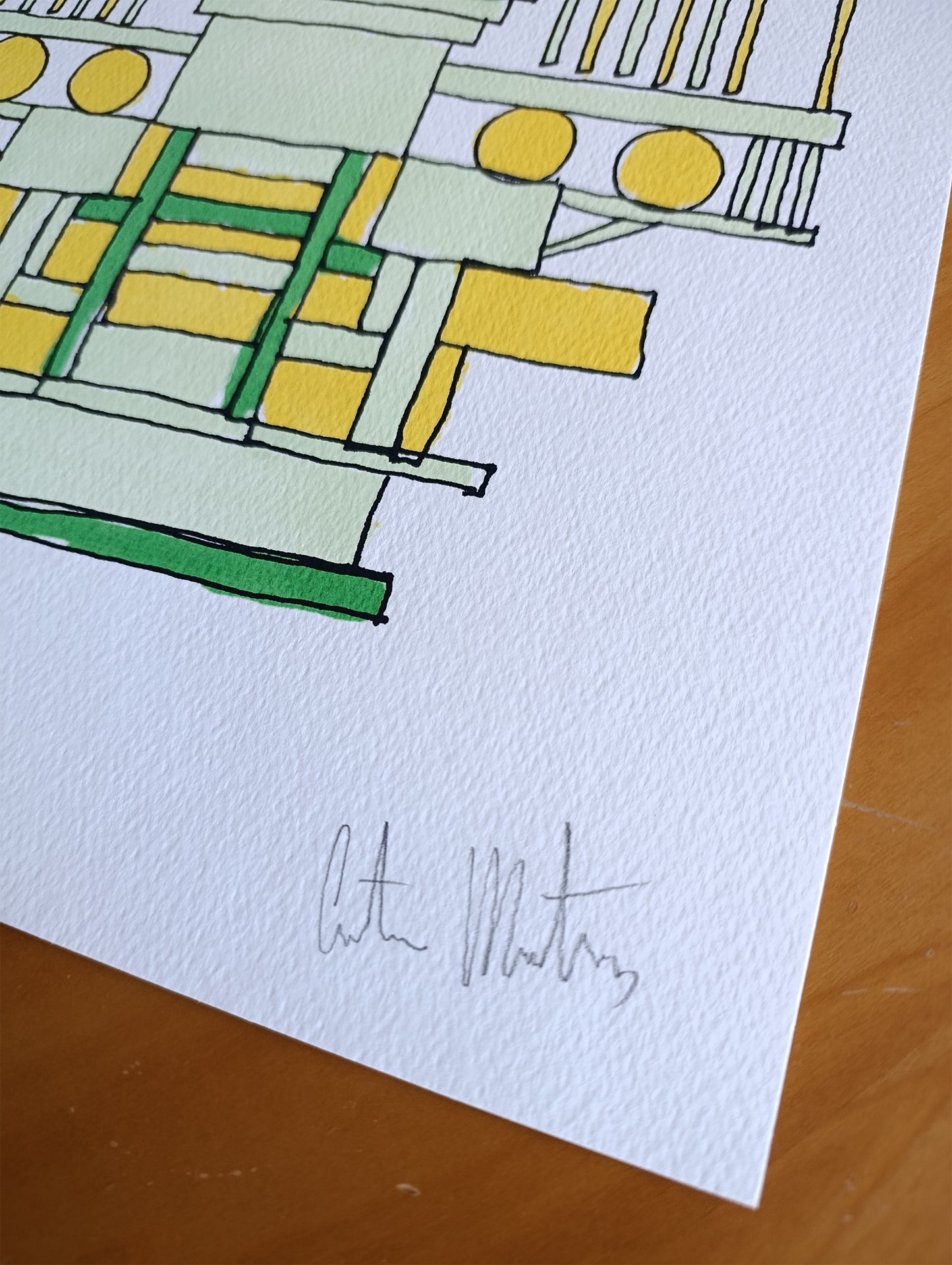 Abstract Geometric Signed Art Yellow Green by Cristian Montesinos