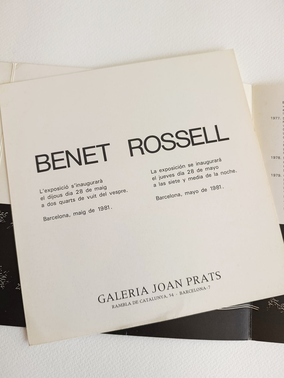 1981 Benet Rossell Joan Prats Art Catalog