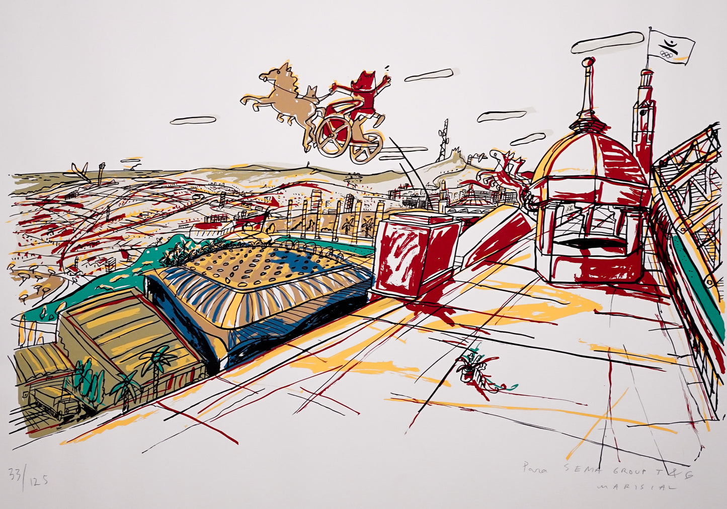 1989 Javier Mariscal Large Art "Cobi sobre Barcelona"