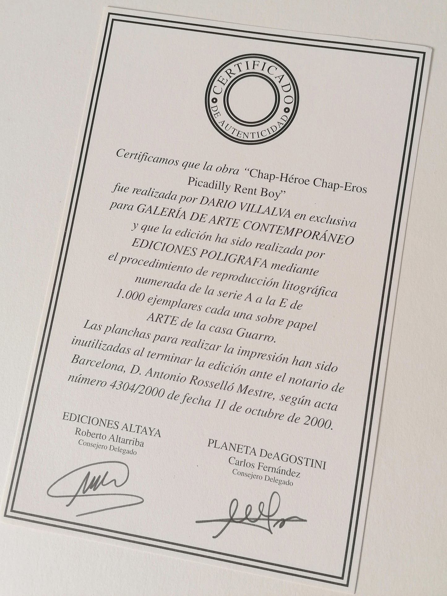 2000 Dario Villalba Art Lithograph