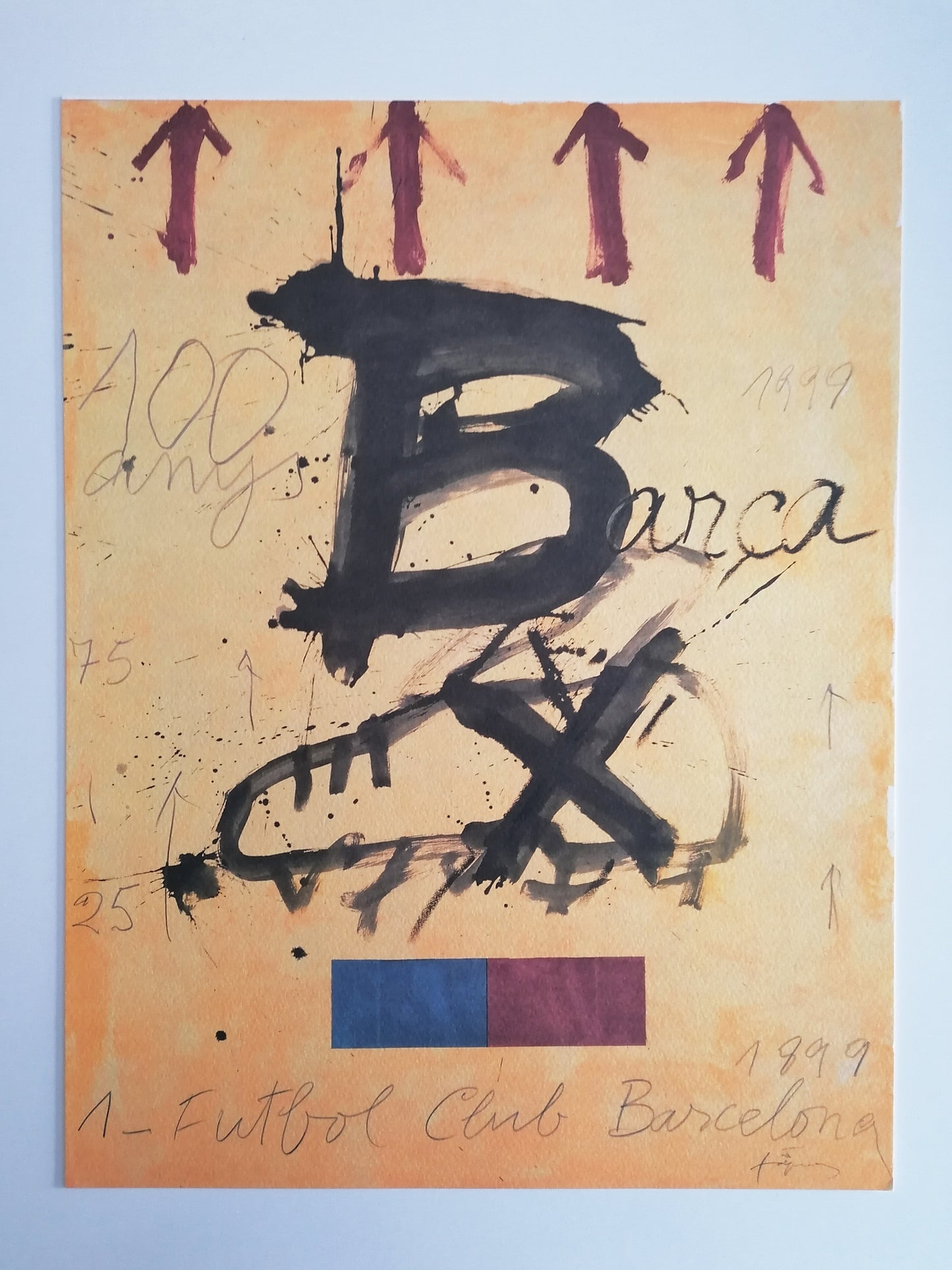 Fc Barcelona by Antoni Tapies Art Signed in Plate