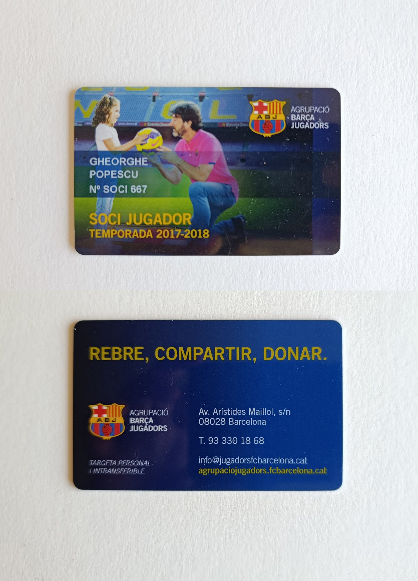 Gheorghe Popescu FC Barcelona Membership Card 2017/2018 Season