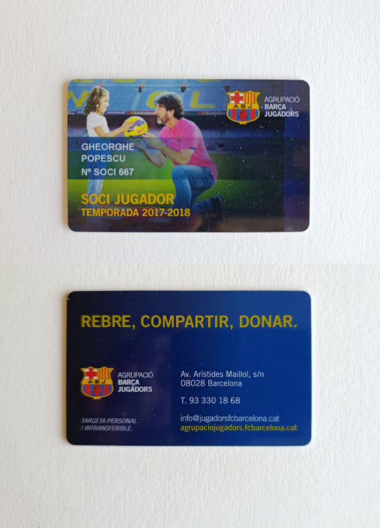Gheorghe Popescu FC Barcelona Membership Card 2017/2018 Season