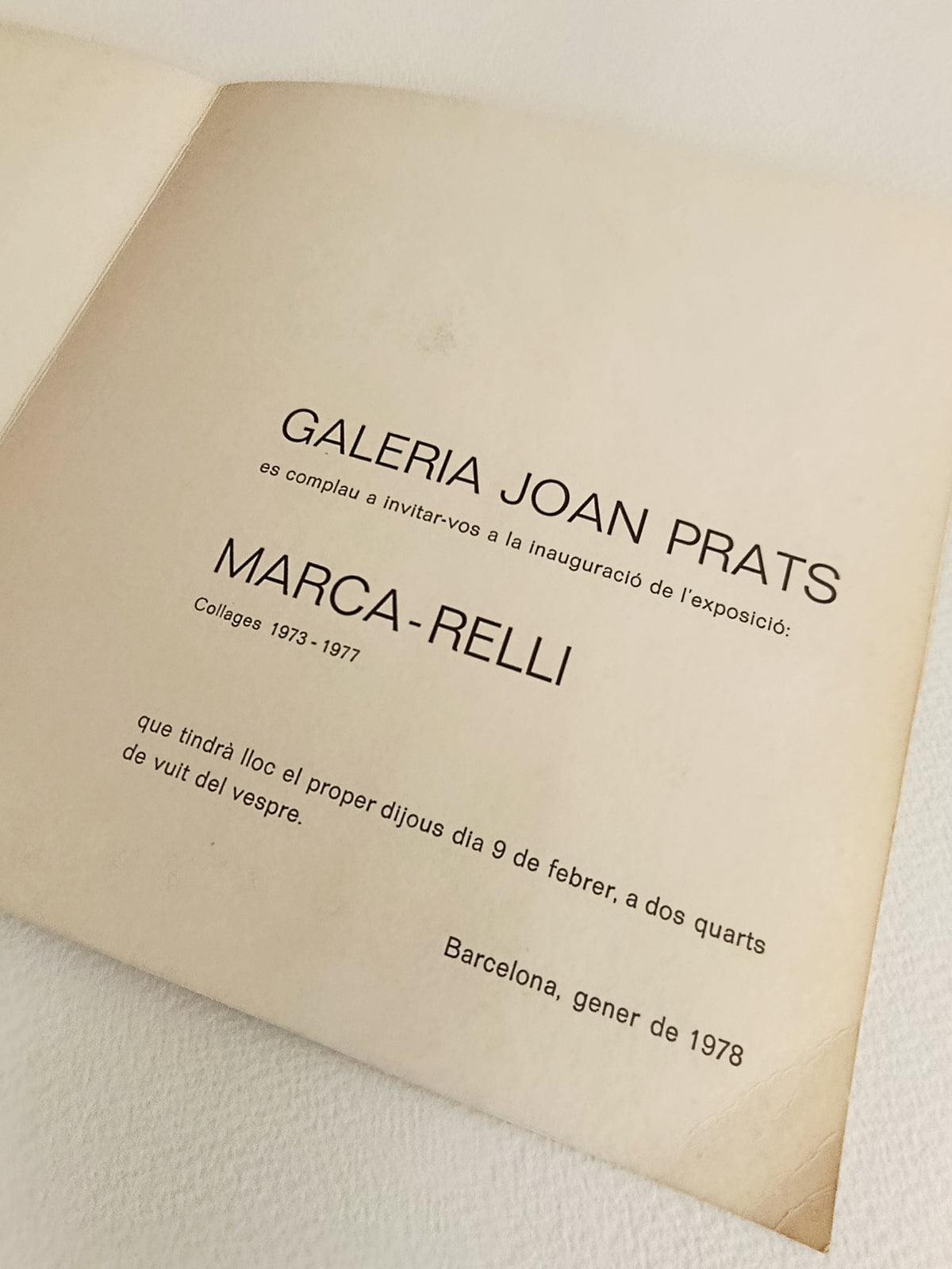 1978 Marca Relli Joan Prats Barcelona Art Exhivition Invitation