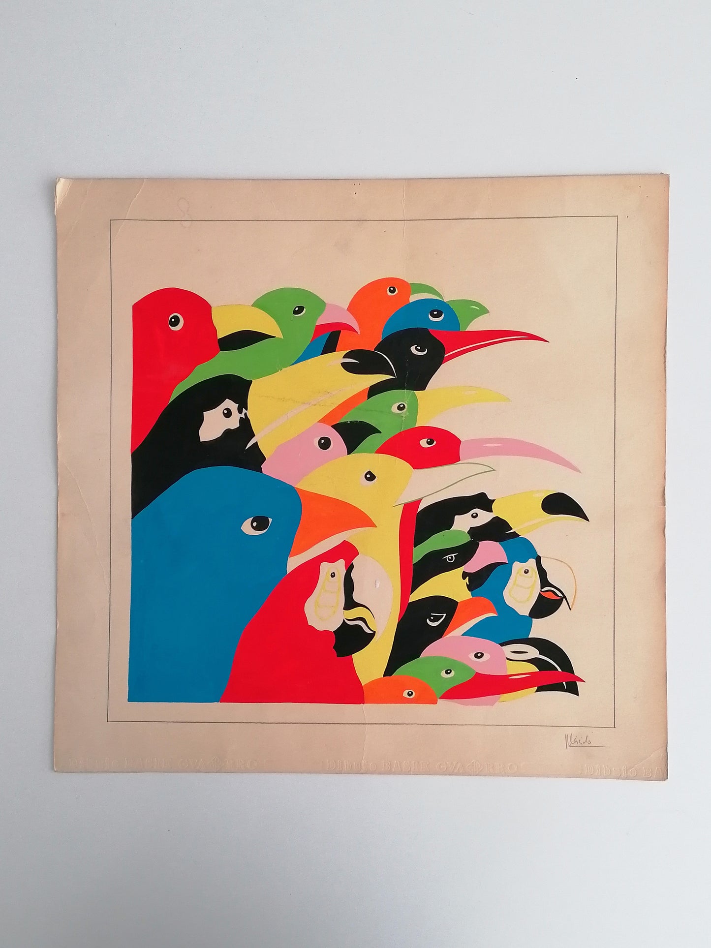 1975 Maximalist Birds Art Original from an Unknow artist