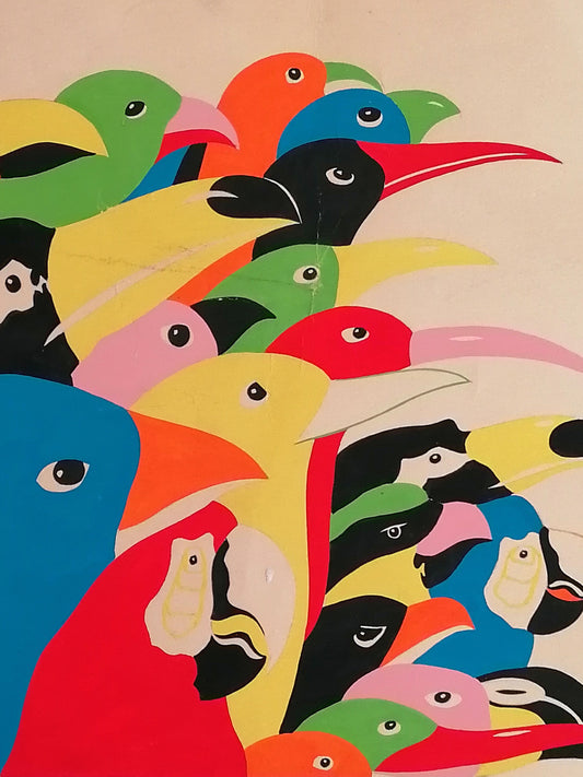 1975 Maximalist Birds Art Original from an Unknow artist