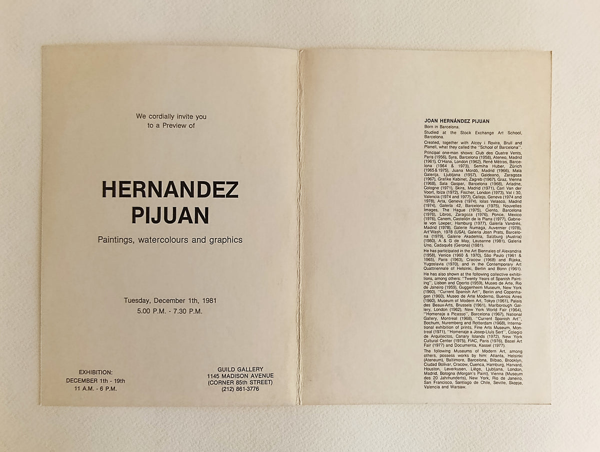 1981 Hernandez Pijuan New York Art Exhibition Invitation