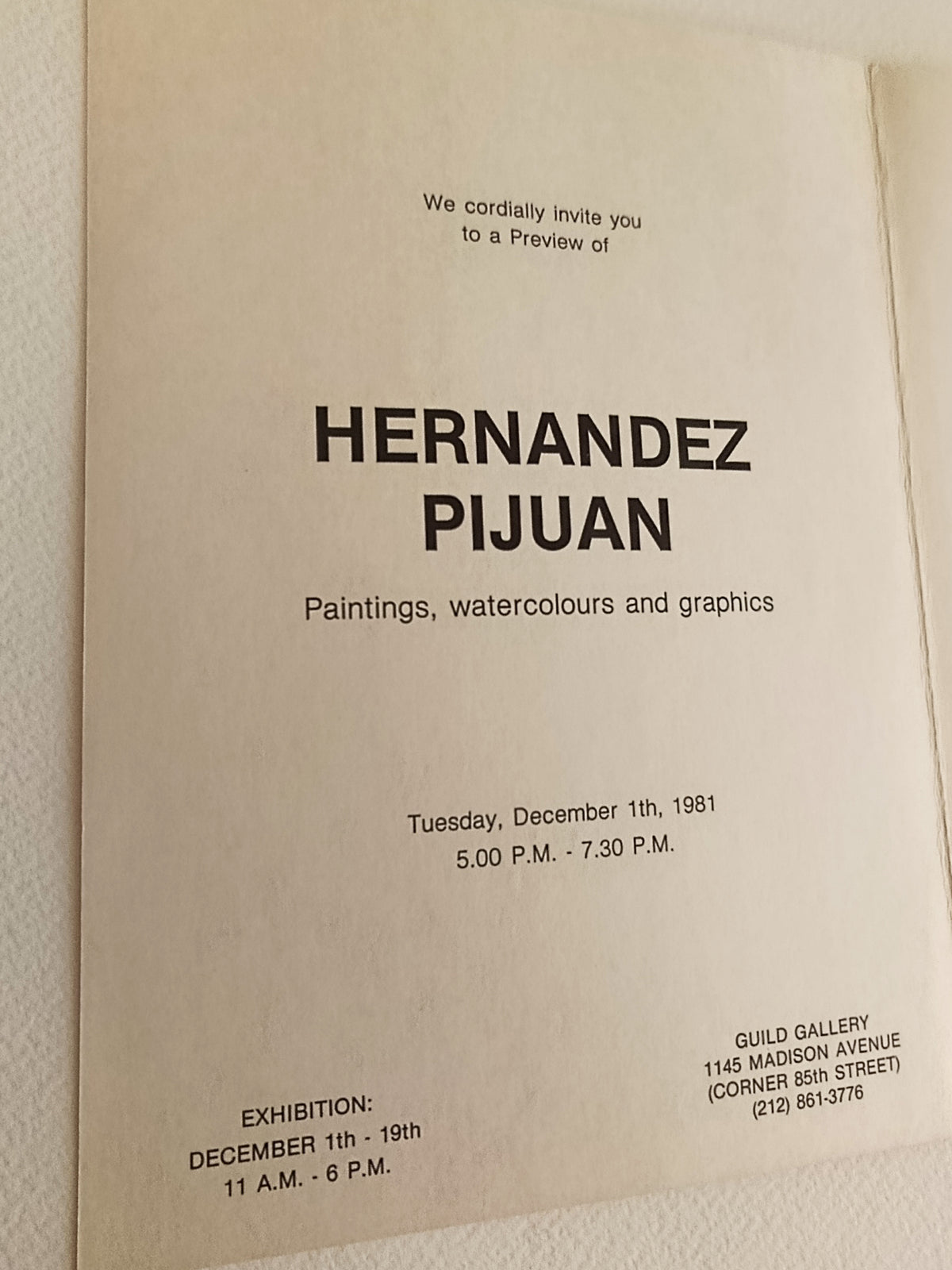 1981 Hernandez Pijuan New York Art Exhibition Invitation