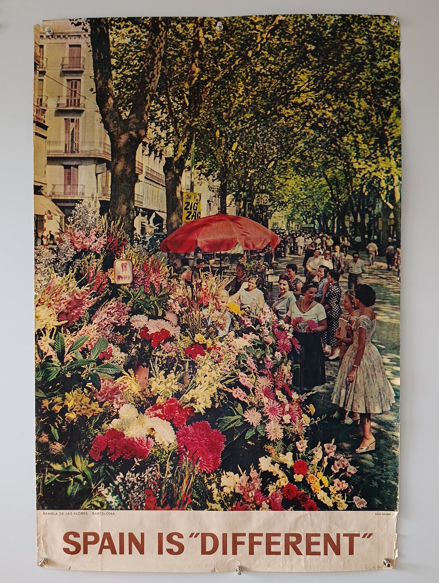 1958 Spain Travel Poster Las Ramblas Mid Century Decor