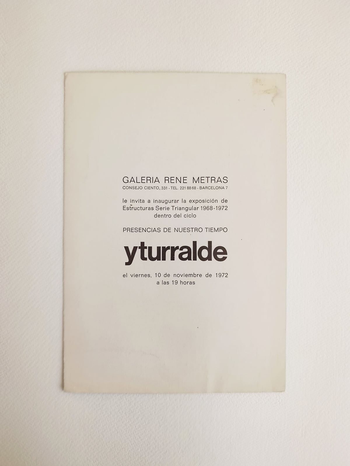 1972 Yturralde Exhibition Art Invitation from Rene Metras Gallery