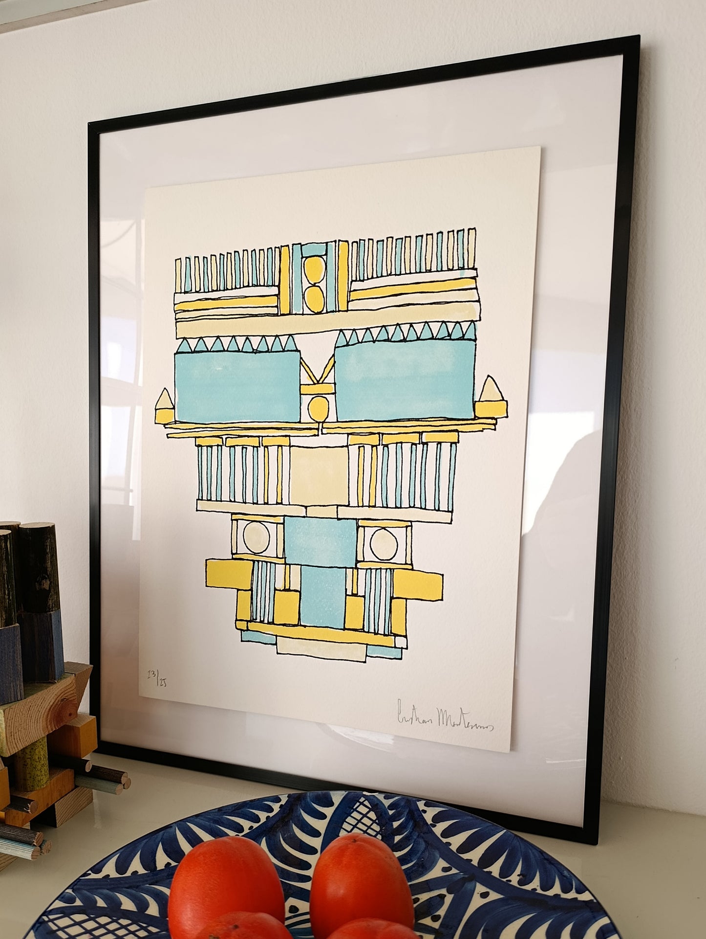 Abstract Geometric Signed Art Blue Yellow by Cristian Montesinos