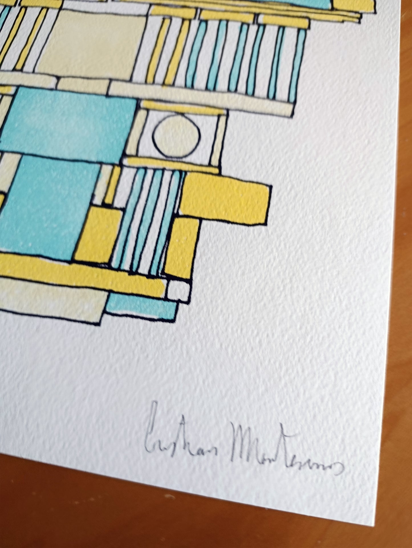 Abstract Geometric Signed Art Blue Yellow by Cristian Montesinos