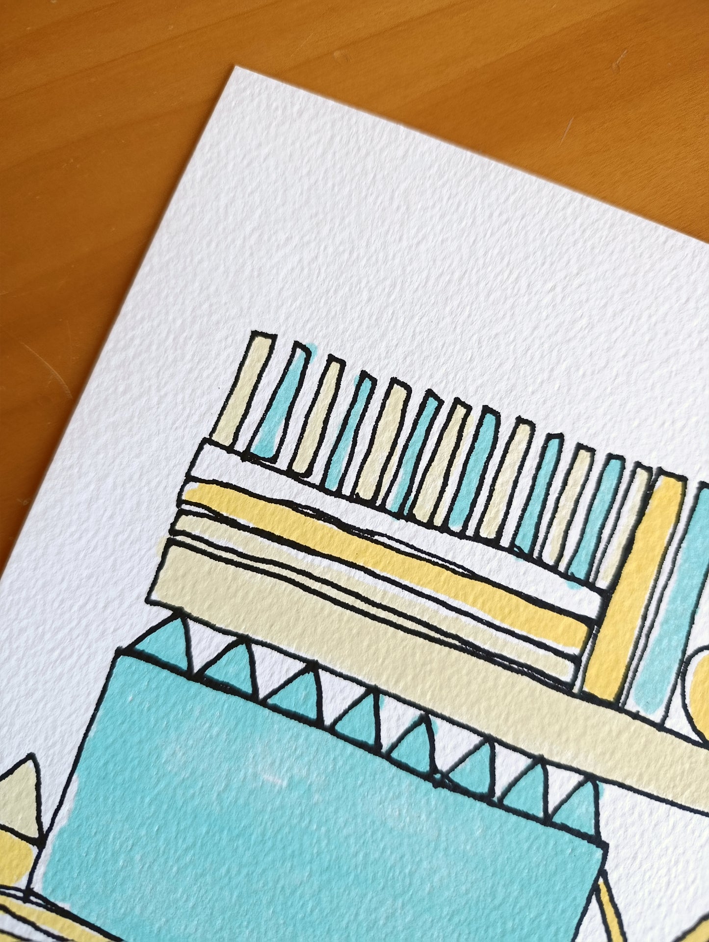 Abstract Geometric Signed Art Blue Yellow by Cristian Montesinos