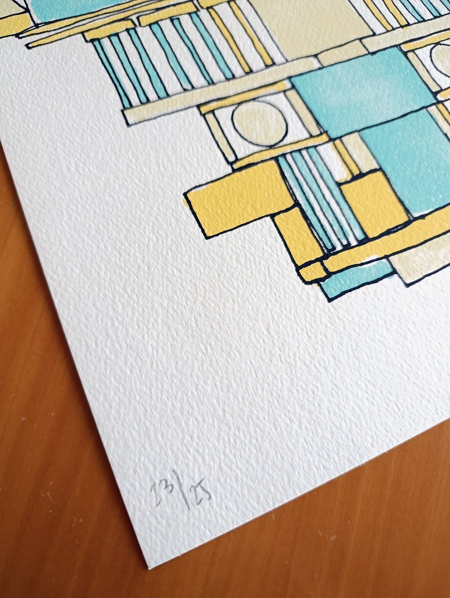 Abstract Geometric Signed Art Blue Yellow by Cristian Montesinos