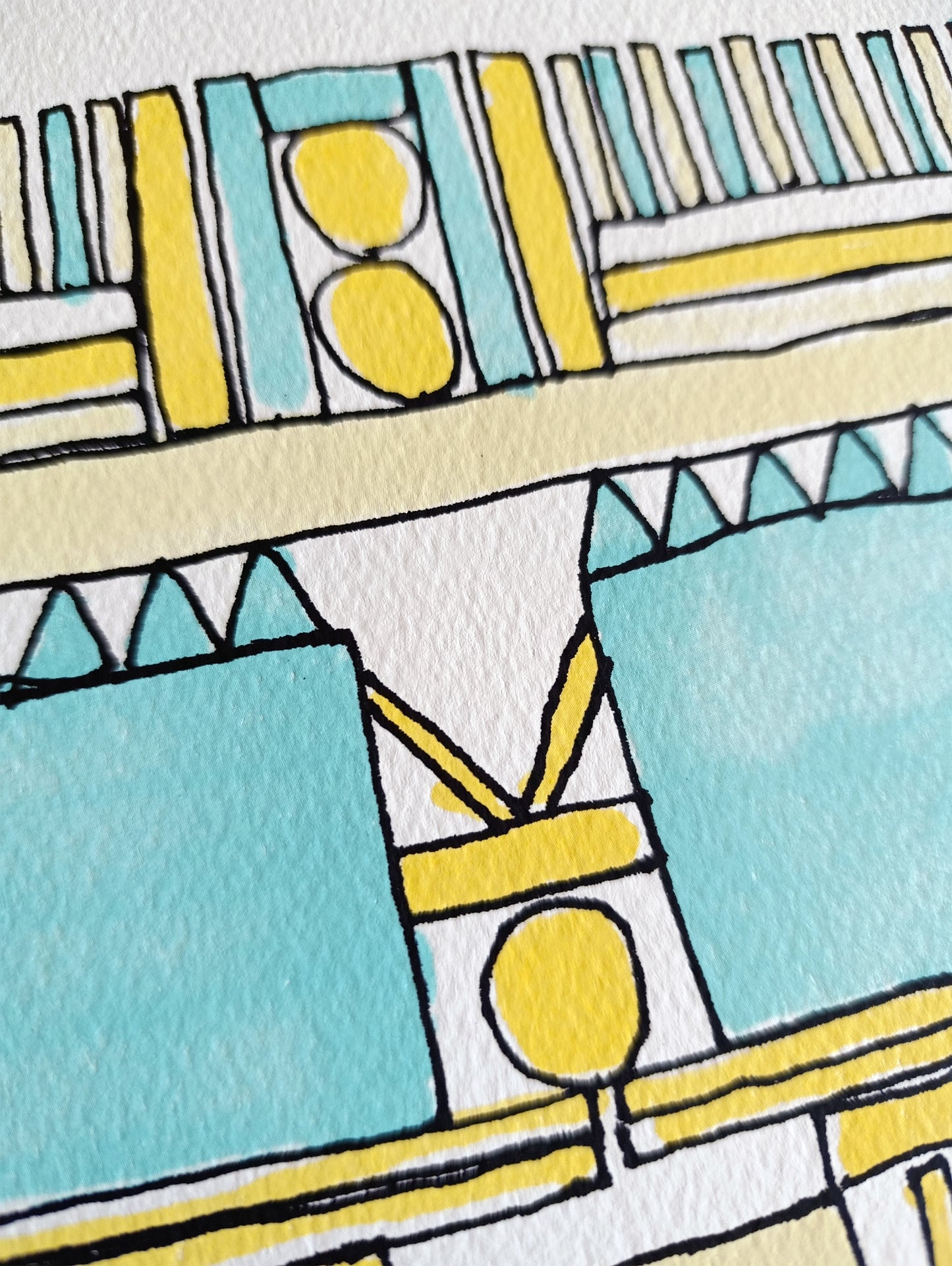 Abstract Geometric Signed Art Blue Yellow by Cristian Montesinos