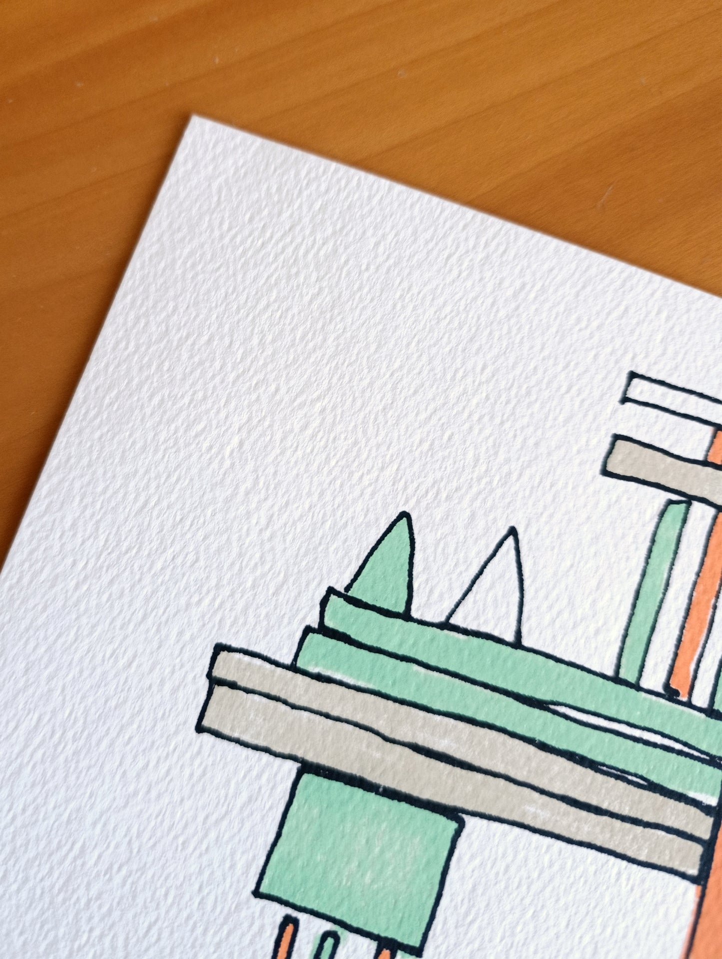 Abstract Geometric Signed Art Orange Green by Cristian Montesinos