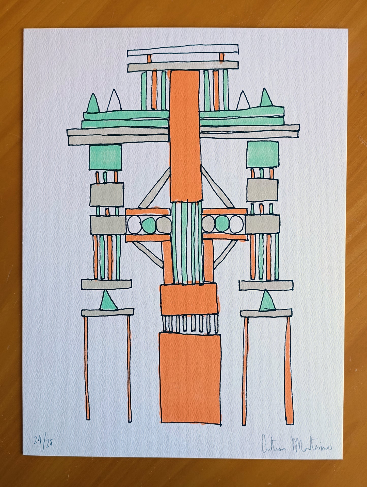 Abstract Geometric Signed Art Orange Green by Cristian Montesinos