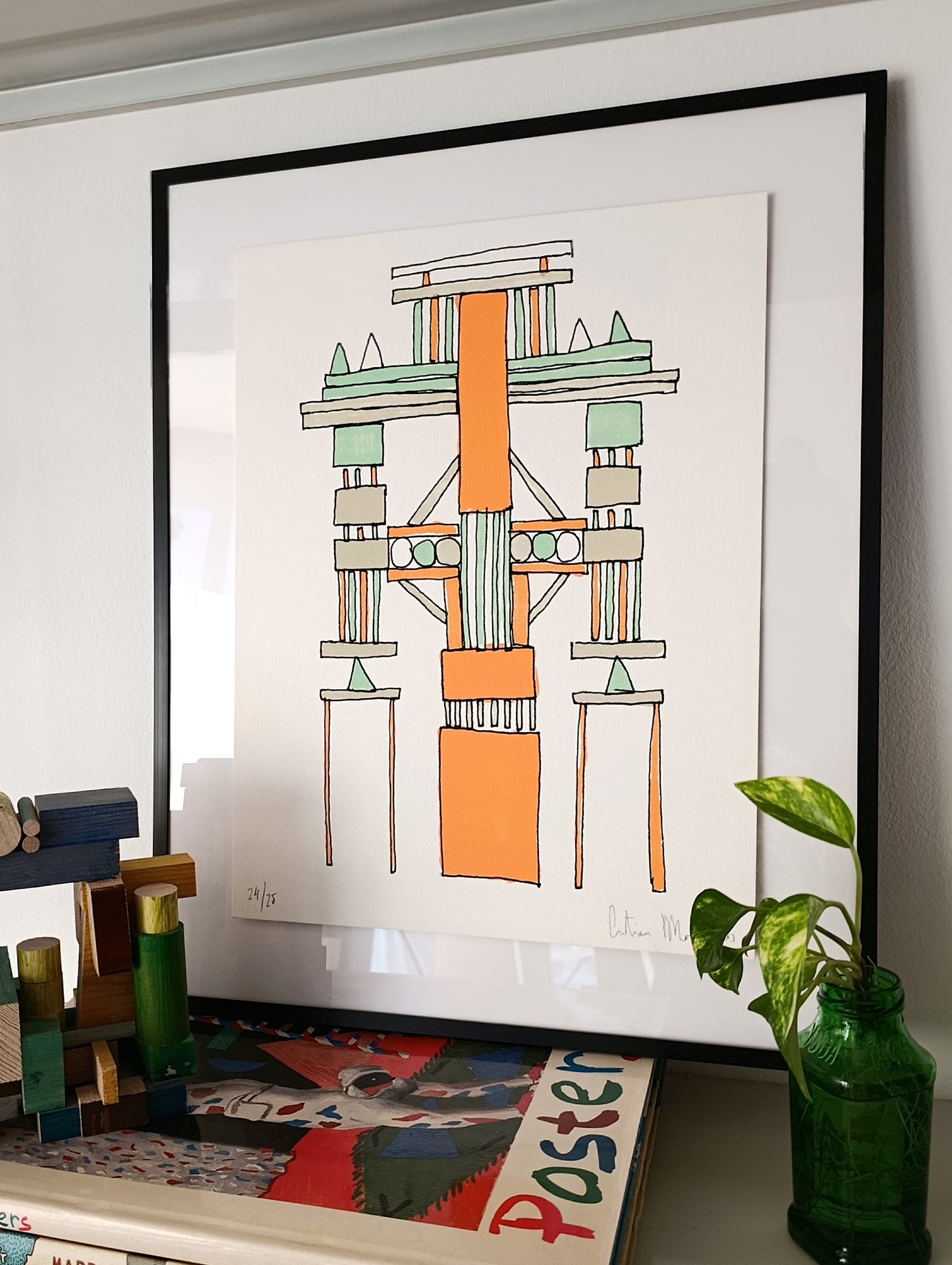 Abstract Geometric Signed Art Orange Green by Cristian Montesinos