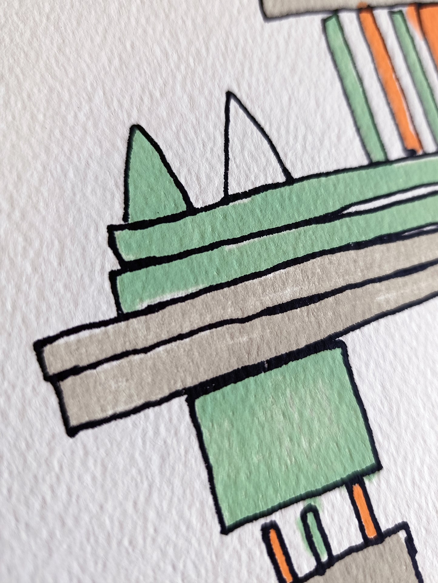 Abstract Geometric Signed Art Orange Green by Cristian Montesinos