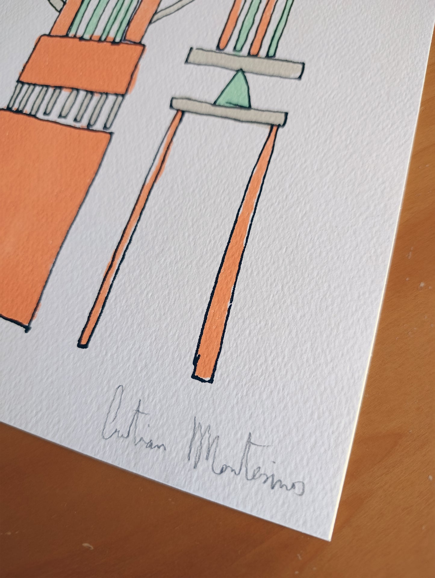 Abstract Geometric Signed Art Orange Green by Cristian Montesinos