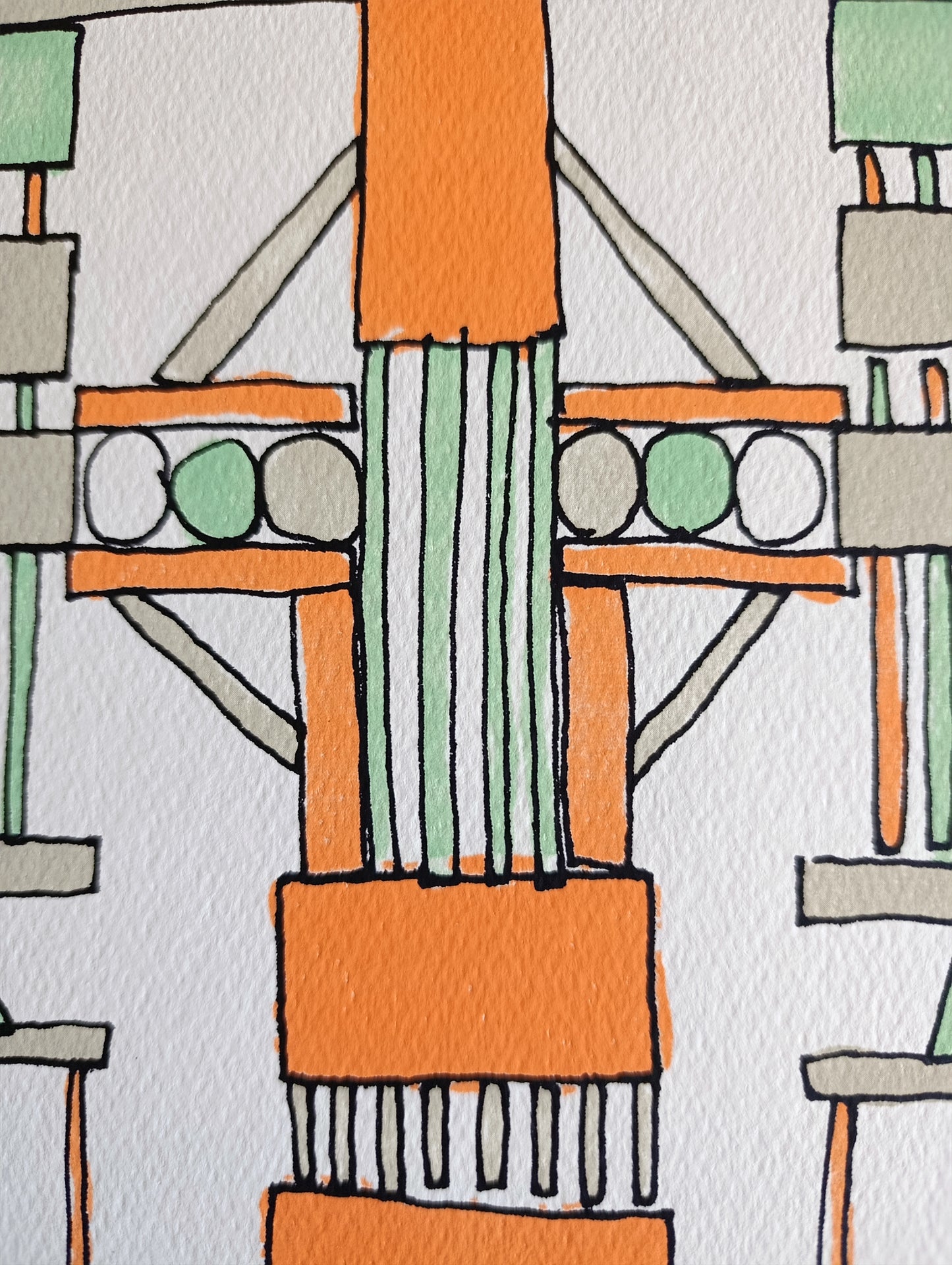 Abstract Geometric Signed Art Orange Green by Cristian Montesinos