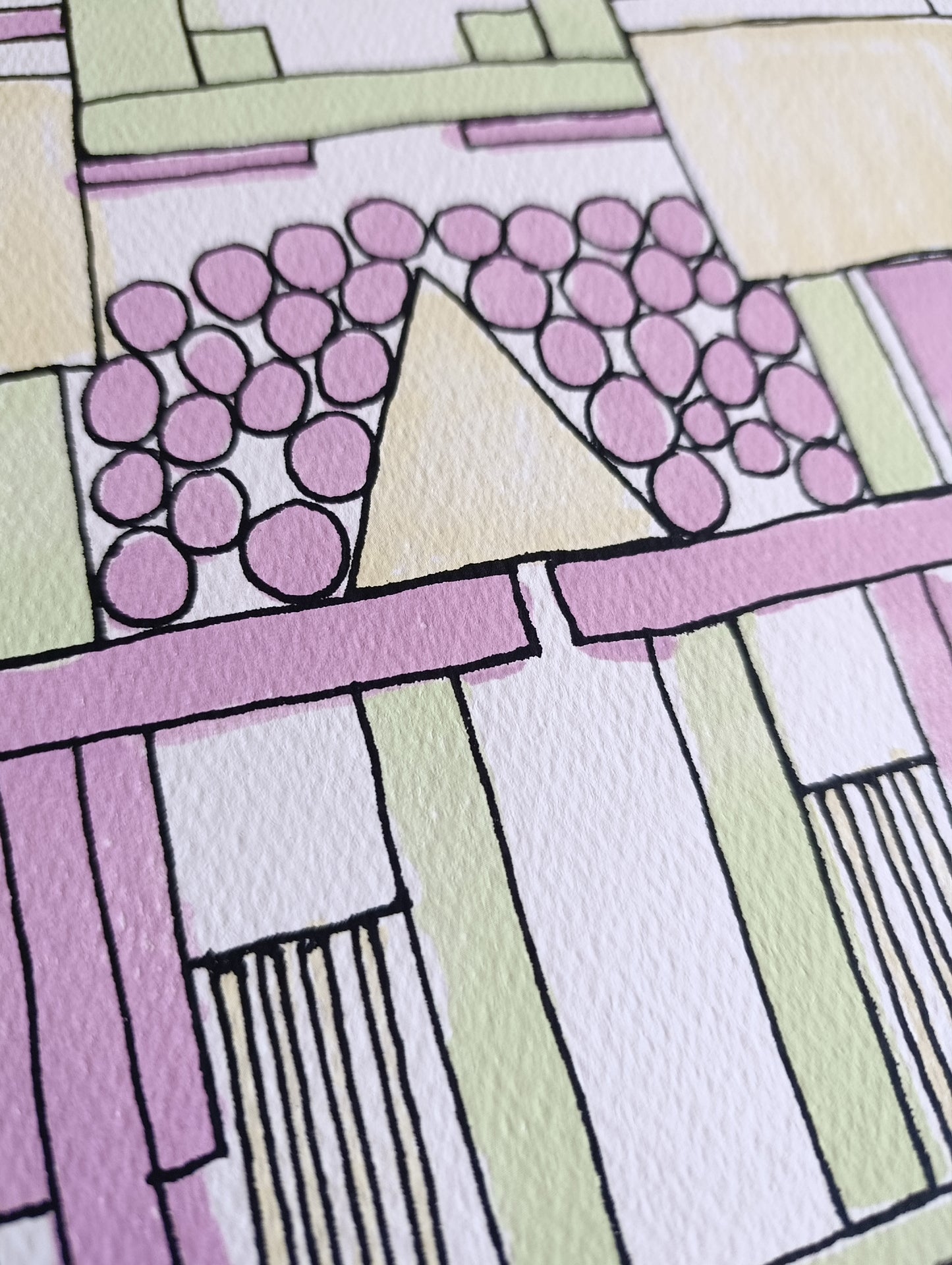 Abstract Geometric Signed Art Purple Green Yellow by Cristian Montesinos