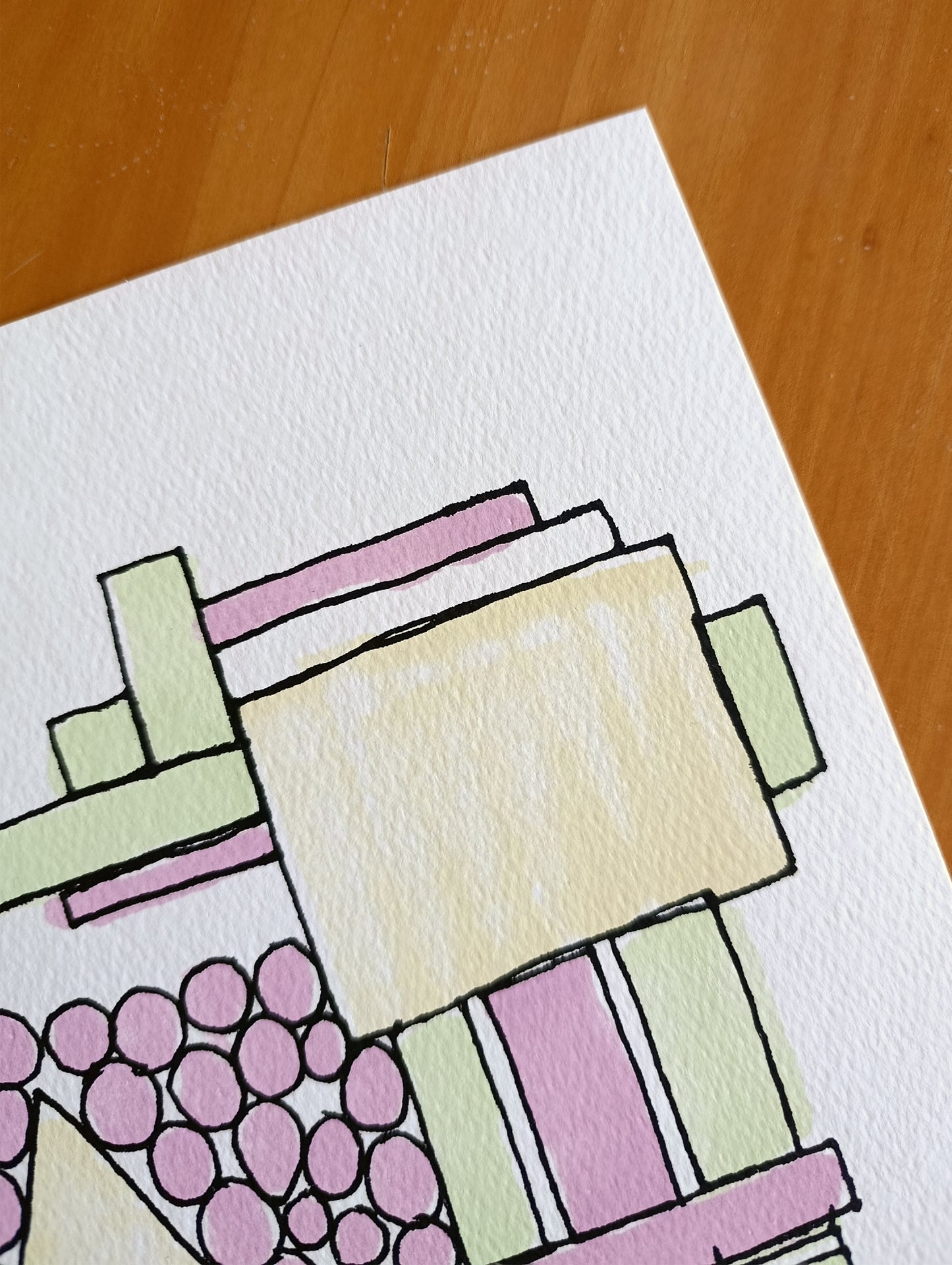 Abstract Geometric Signed Art Purple Green Yellow by Cristian Montesinos