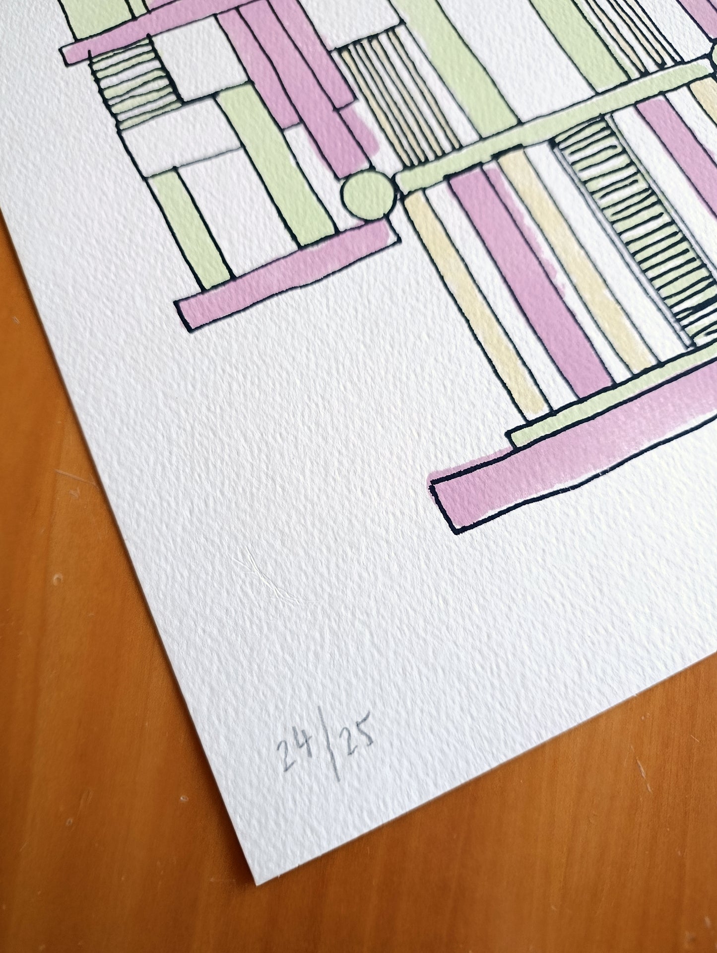 Abstract Geometric Signed Art Purple Green Yellow by Cristian Montesinos