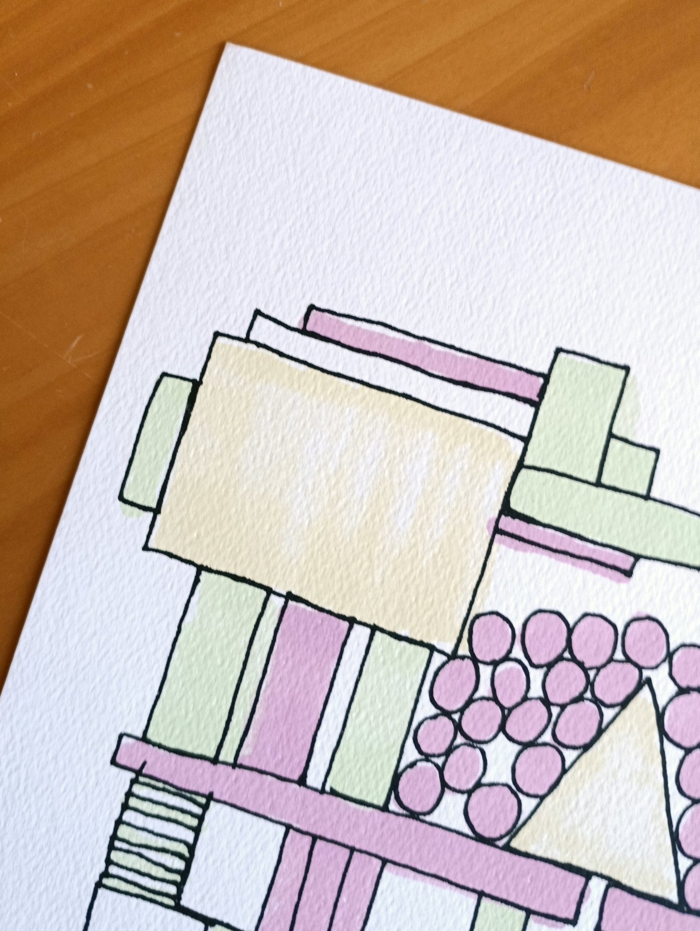 Abstract Geometric Signed Art Purple Green Yellow by Cristian Montesinos