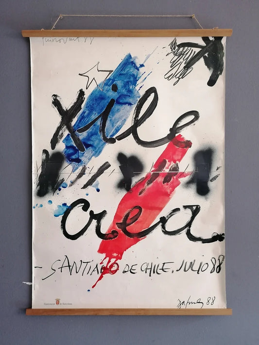 1988 Large Art Poster by Guinovart "Chile Crea"