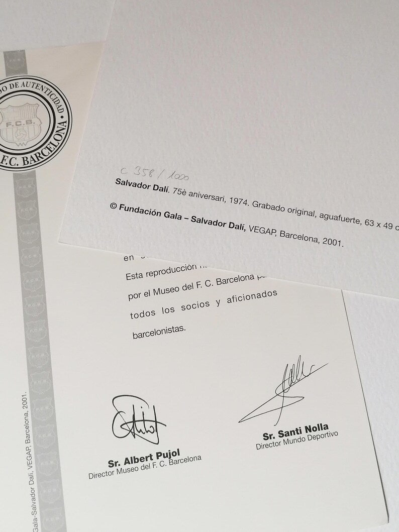 Salvador Dalí Signed Fc Barcelona Art with Certificate