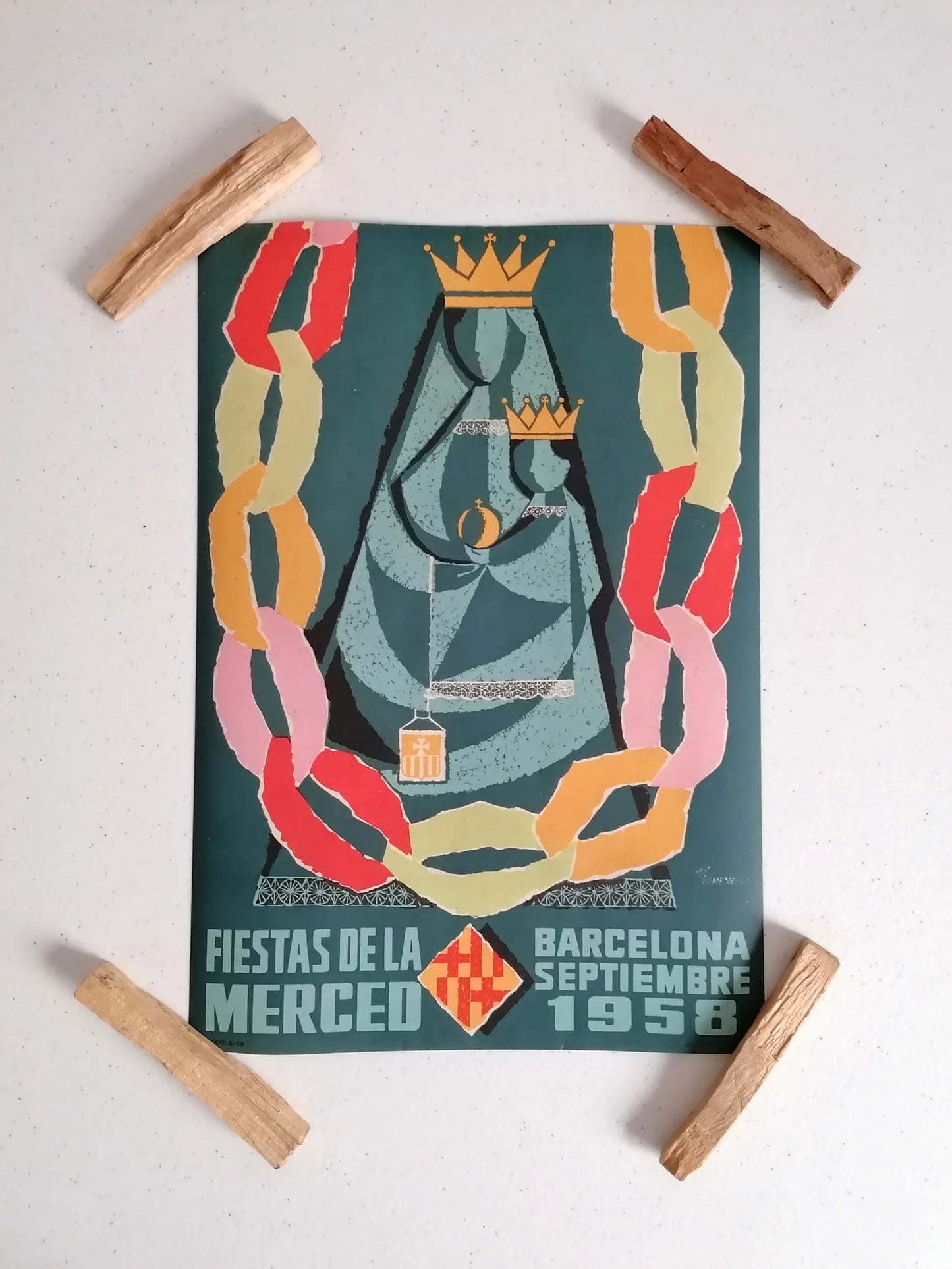 1958 Mid Century Small Poster from Barcelona La Mercè Festival