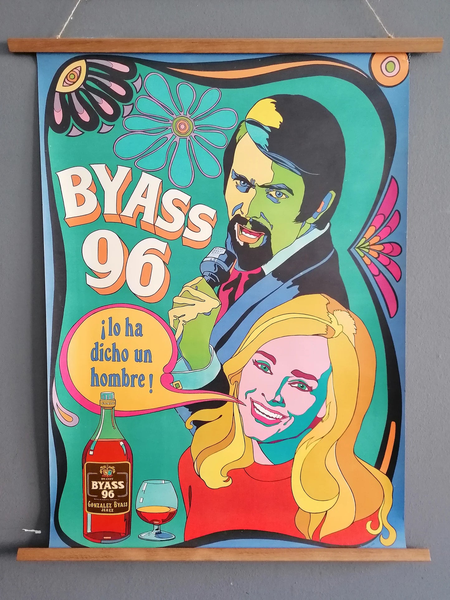 1970 Byass 96 Psychedelic Style Vintage Advertising Large Poster