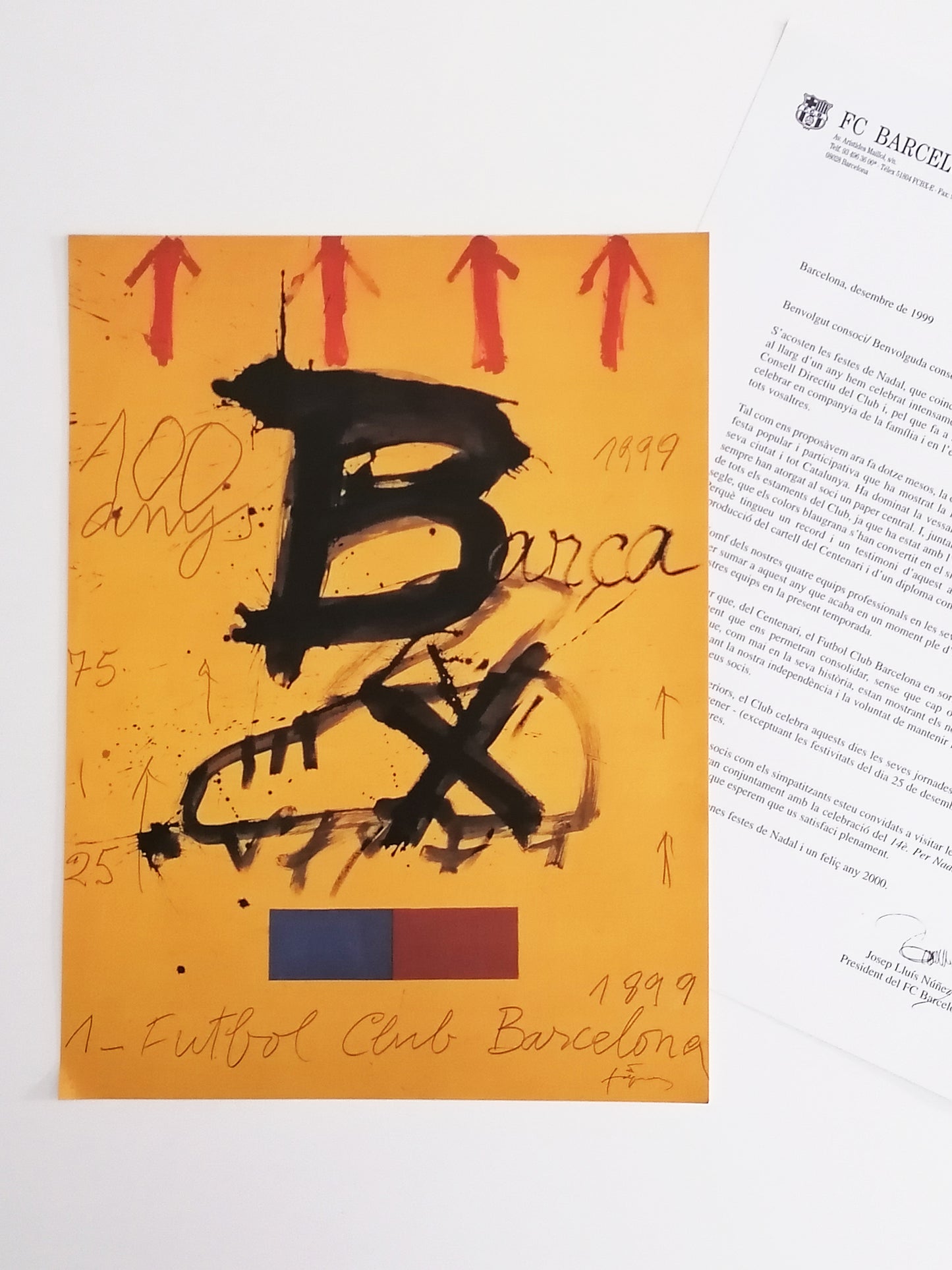 1999 Fc Barcelona Memorabilia Antoni Tapies Christmas card + Letter