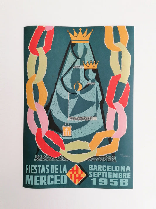 1958 Mid Century Small Poster from Barcelona La Mercè Festival