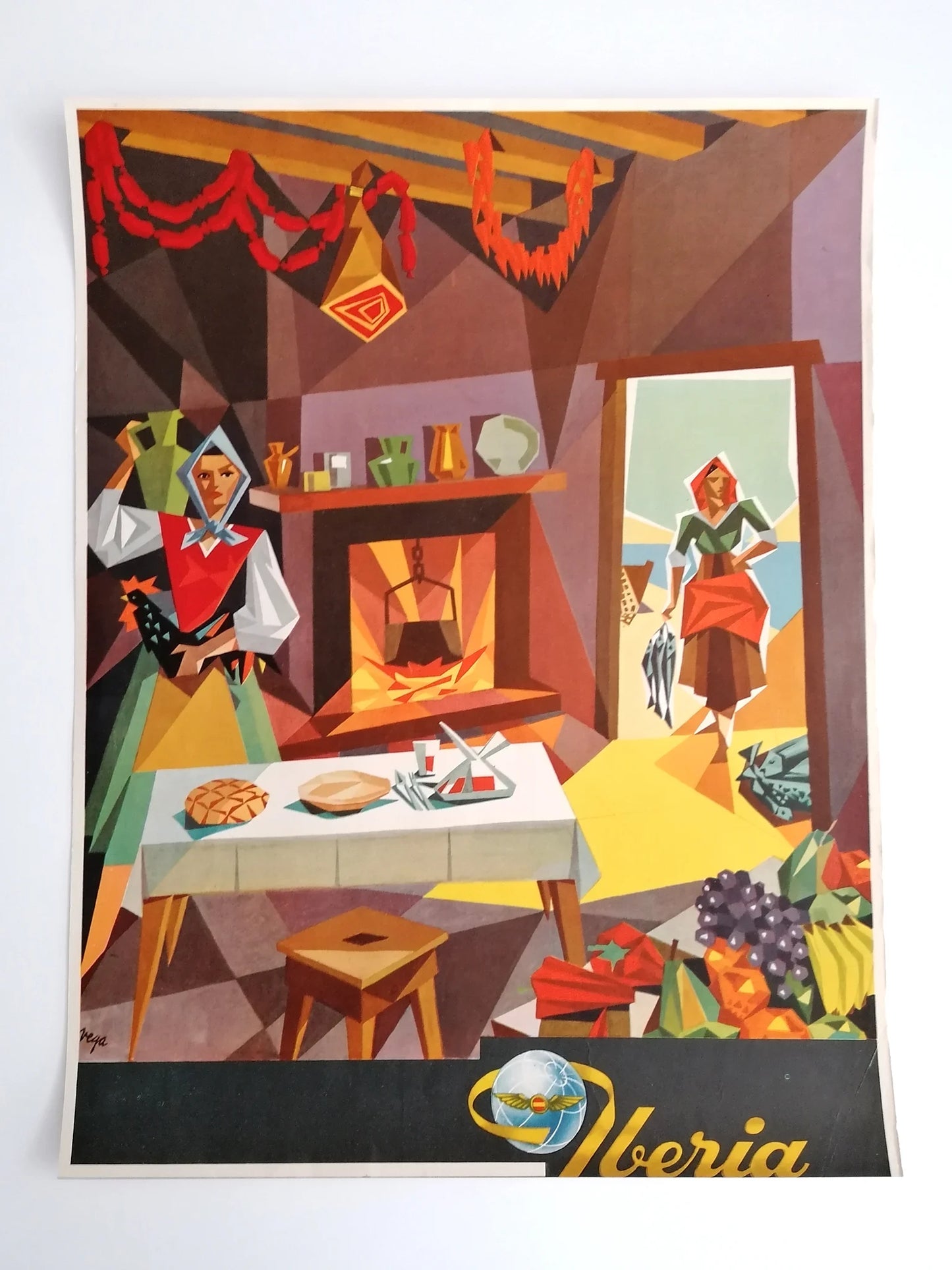 1959 Iberia Airlines Travel Poster "Antique Kitchen"