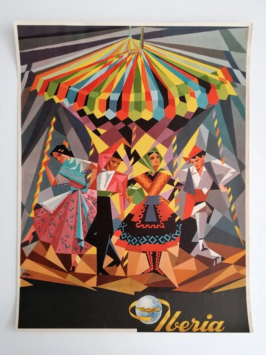 1959 Iberia Airlines Travel Poster "Spanish Folk"