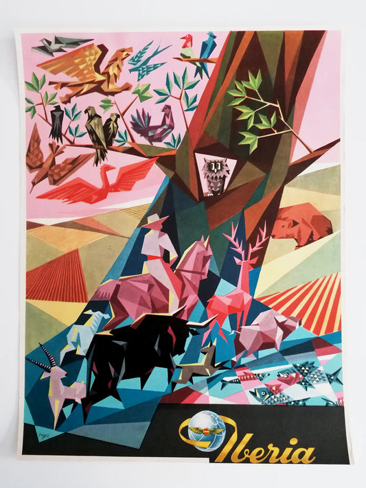 1959 Iberia Airlines Travel Poster "Spanish Forest"