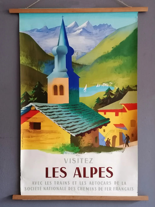 1954 French Travel Poster Les Alpes by SNCF